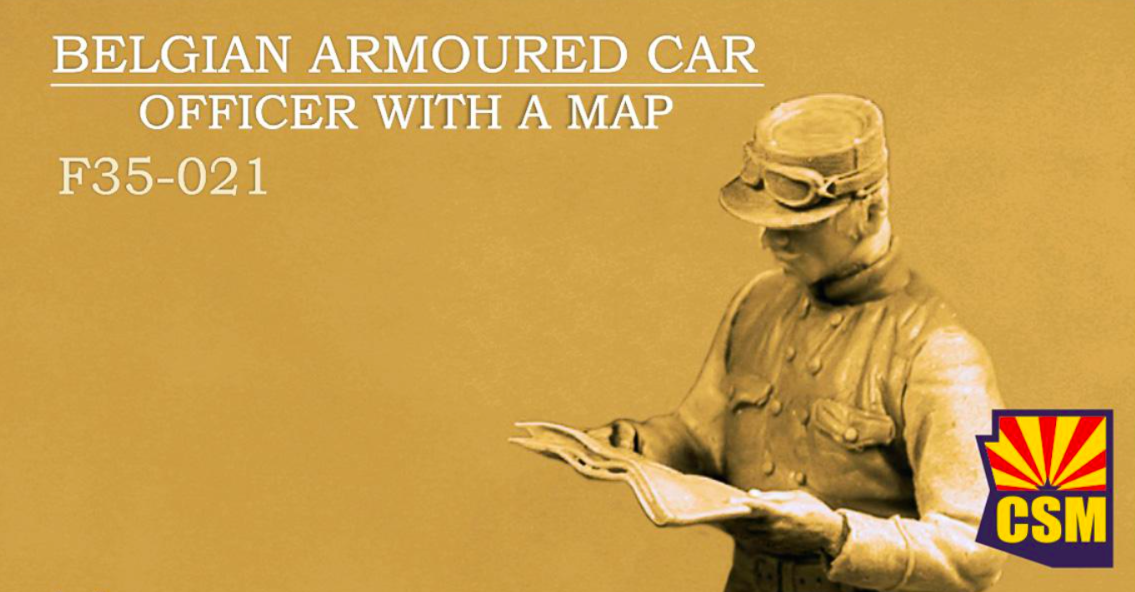 Copper State Models F35-021 Officier de voiture blindée belge avec une carte 1/35