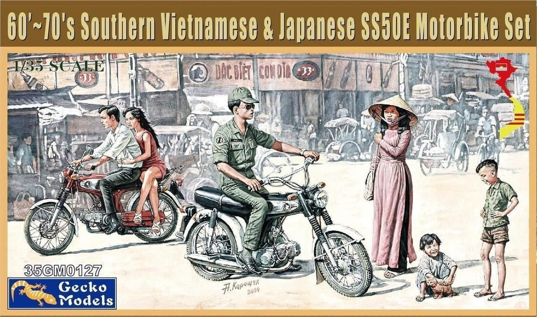 Gecko Models 35GM0127 Coffret de motos SS50E du Sud du Vietnam et du Japon des années 60-70, échelle 1/35 