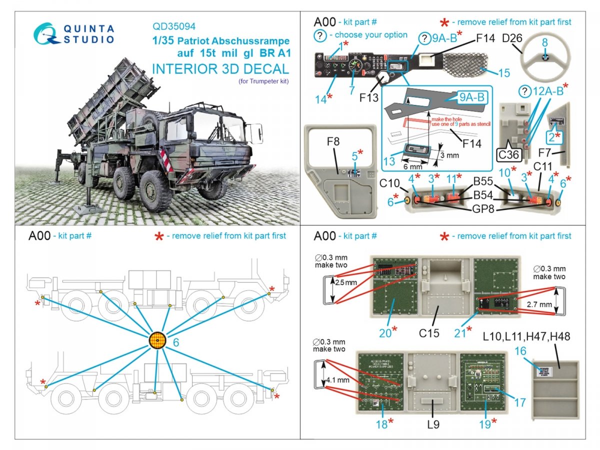 Quinta Studio QD35094 Patriot Abschussrampe auf 15t mil gl BR A1 Intérieur imprimé en 3D et coloré sur papier décalque (Trumpeter) 1/35 – Bild 14