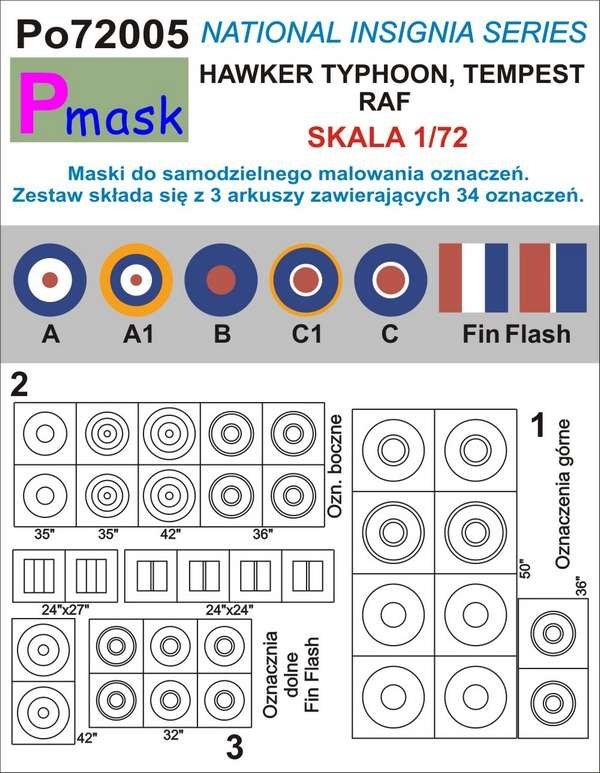P-Mask PO72005 HAWKER TYPHOON, TEMPEST RAF MARKINGS MASKS (1/72)