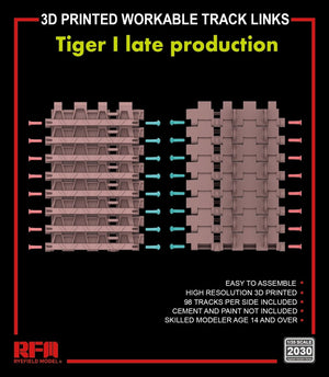 Rye Field Model 2030 TIGER I PRODUCTION FINALE CHENILLES FONCTIONNELLES IMPRIMÉES EN 3D 1/35