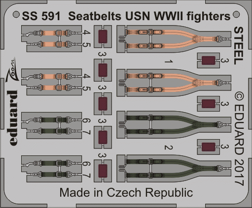 Ceintures de sécurité Eduard SS591 pour avions de chasse USN de la Seconde Guerre mondiale, acier, échelle 1/72