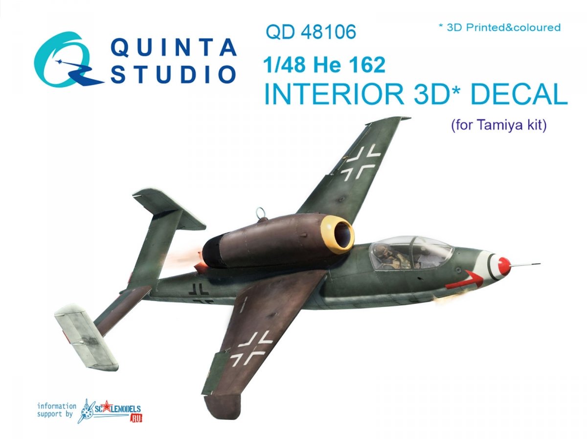 Intérieur imprimé en 3D et coloré sur papier décalcomanie Quinta Studio QD48106 He-162 (pour maquette Tamiya) 1/48