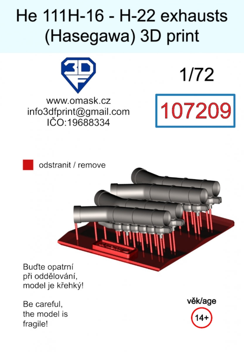 Omask 107209 He 111H-16 - Échappements H-22 (Hasegawa) Impression 3D 1/72 – image 2