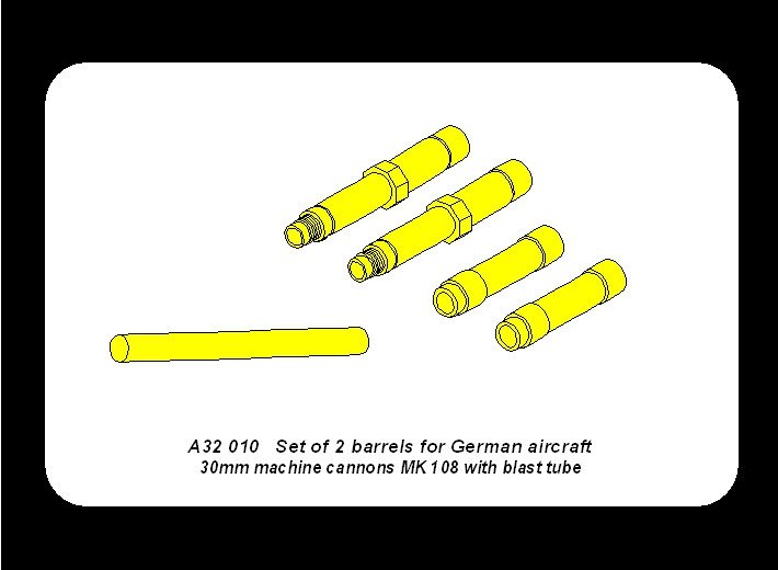 Aber A32010 Ensemble de 2 canons pour mitrailleuses d&amp;#39;avions allemands MK 108 de 30 mm avec tube de souffle (1/32) – imagen 8
