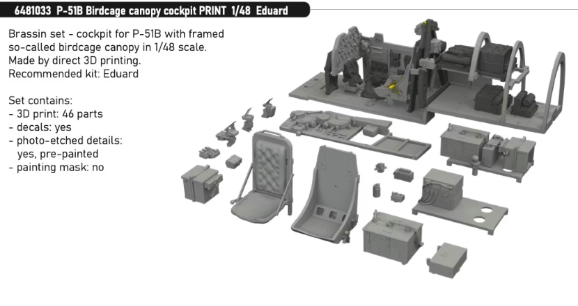 Eduard 6481033 P-51B Cockpit à verrière en cage d&amp;#39;oiseau - Impression EDUARD 1/48 – image 2