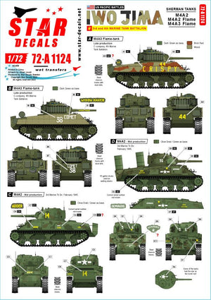 Star Decals 72-A1124 GUERRES DU PACIFIQUE AMÉRICAINES - IWO JIMA Chars Sherman USMC 1/72