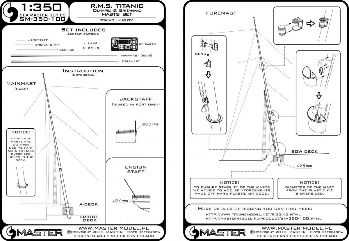 Master SM-350-100 RMS Titanic (Olympic, Britannic) – ensemble de mâts (1/350) – image 3