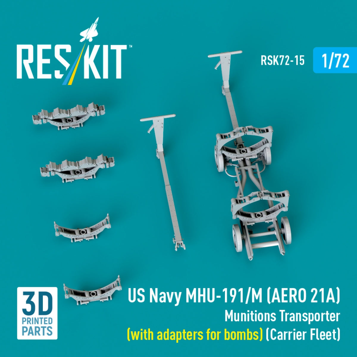 RESKIT RSK72-0015 US NAVY MHU-191/M (AERO 21A) Transporteur de munitions (avec adaptateurs pour bombes) (Porte-avions, C-130) (Maquette imprimée en 3D) 1/72 – Bild 3
