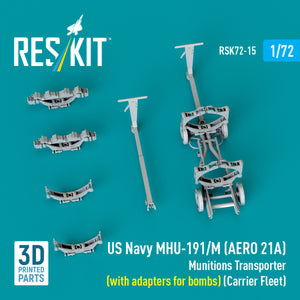 RESKIT RSK72-0015 US NAVY MHU-191/M (AERO 21A) Transporteur de munitions (avec adaptateurs pour bombes) (Porte-avions, C-130) (Maquette imprimée en 3D) 1/72 – Bild 3