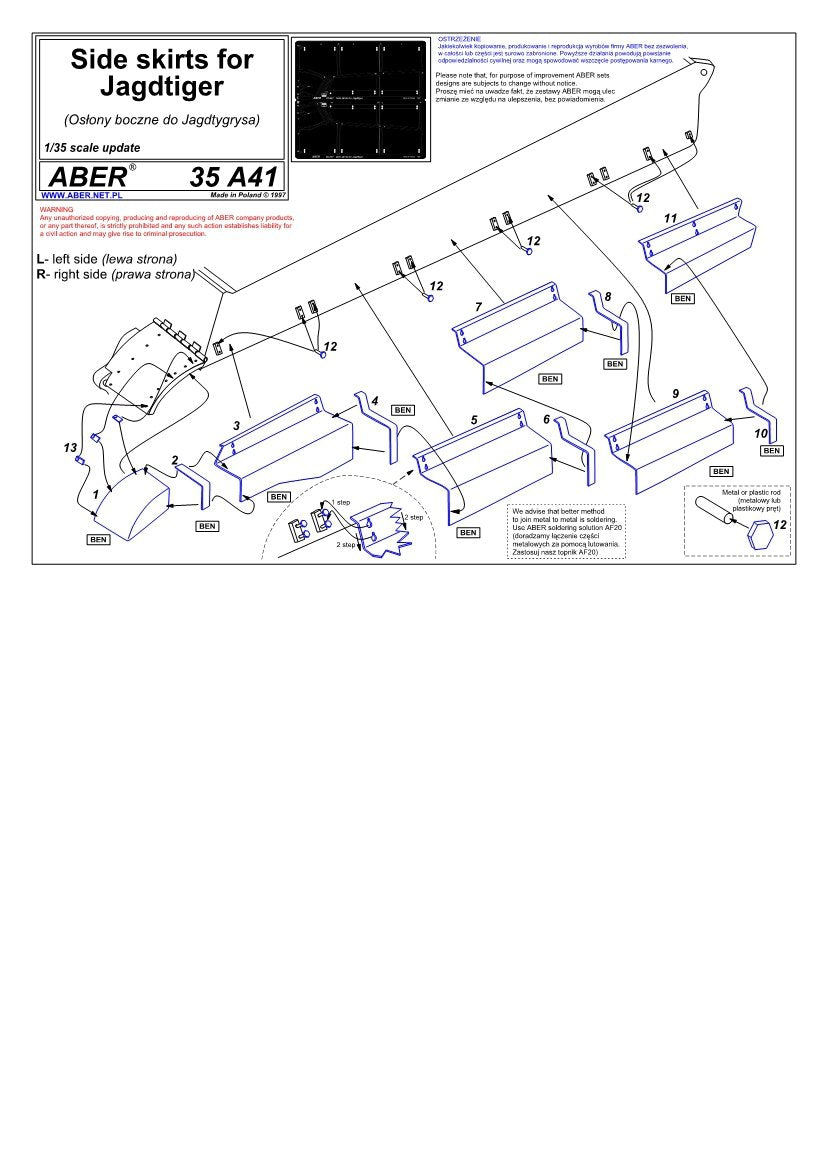 Aber 35A041 Jupes latérales pour Jagdtiger (1/35) – image 4