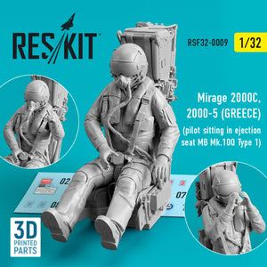 RESKIT RSF32-0009 MIRAGE 2000C, 2000-5 (GRÈCE) PILOTE ASSIS DANS UN SIÈGE ÉJECTABLE MB MK.10Q (TYPE 1) (IMPRIMÉ EN 3D) 1/32