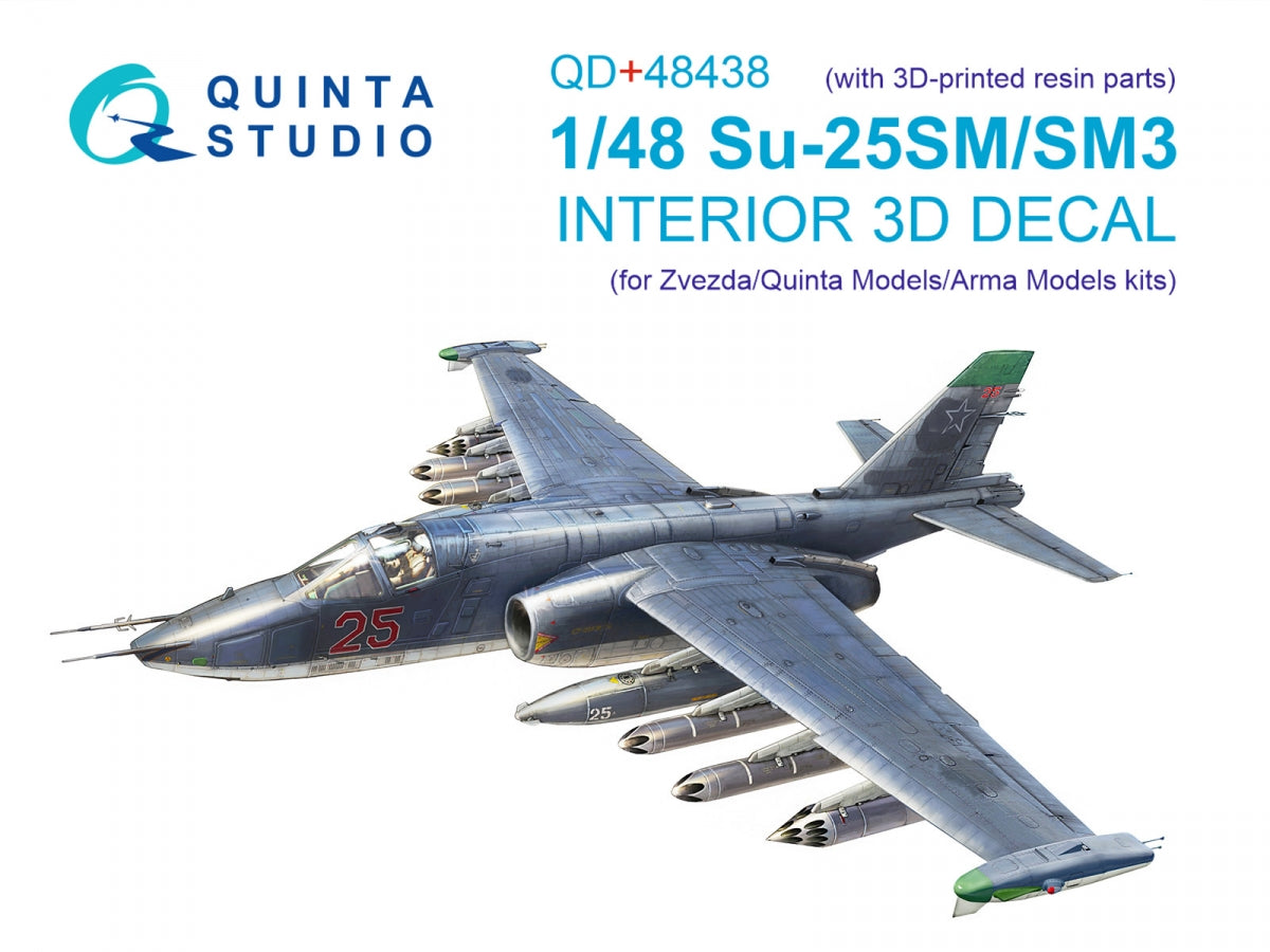 Intérieur coloré imprimé en 3D sur papier décalcomanie pour Su-25SM/SM3 (Zvezda/Quinta Models/Arma Models) Quinta Studio QD+48438, échelle 1/48