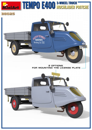 MiniArt 38025 TEMPO E400 HOCHLADER PRITSCHE CAMION 3 ROUES 1/35 – Bild 2