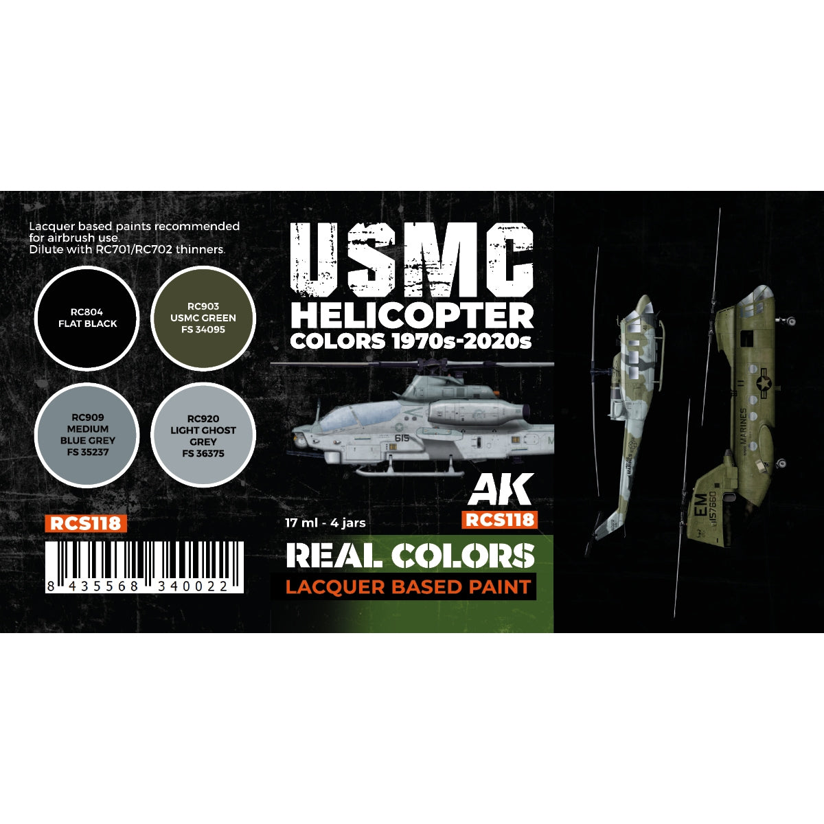 AK Interactive RCS118 Couleurs de l&amp;#39;hélicoptère USMC des années 1970 à aujourd&amp;#39;hui 4x17ml – image 2
