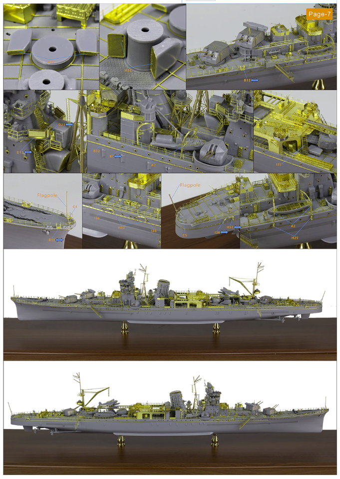 Pièces de détail pour la maquette Very Fire VF350019 du croiseur léger japonais Yahagi (Hasegawa 40026, échelle 1/350)