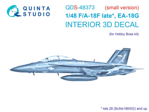 Intérieur imprimé en 3D et coloré sur papier décalcomanie pour F/A-18F tardif / EA-18G (Hobby Boss) (petite version) Quinta Studio QDS-48373 (échelle 1/48).