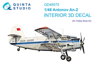 Intérieur imprimé en 3D et coloré sur papier décalcomanie pour Antonov An-2 Colt (QD48575 de Quinta Studio, HobbyBoss) à l&amp;#39;échelle 1/48