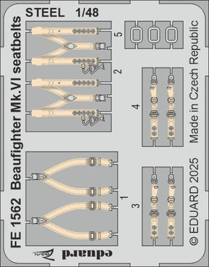Eduard FE1562 Beaufighter Mk.VI seatbelts STEEL for REVELL 1/48