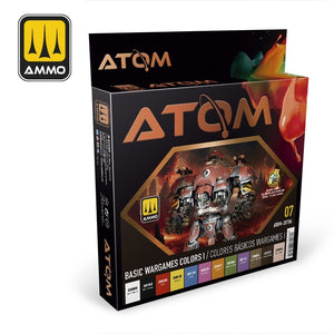 AMMO de Mig Jimenez ATOM 20706 Couleurs de base pour jeux de guerre I Set de 12 x 20 ml
