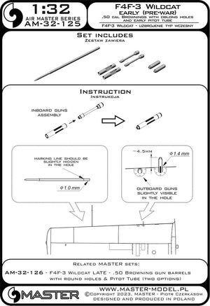 Master AM-32-125 F4F-3 Wildcat EARLY (avant-guerre) - Mitrailleuses Browning .50 avec trous de radiateur oblongs et tube de Pitot ancien 1/32  – immagine 2