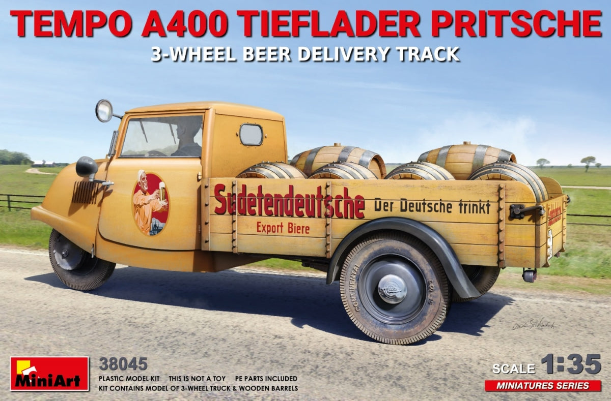 MiniArt 38045 TEMPO A400 TIEFLADER PRITSCHE CAMION DE LIVRAISON DE BIÈRE À 3 ROUES 1/35