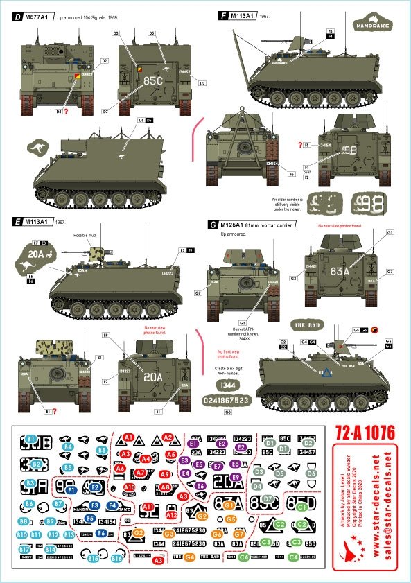 Star Decals 72-A1076 Australie au Vietnam n° 2. Véhicules blindés de transport de troupes australiens M113. M113A1, M125A1 et M577 à l&amp;#39;échelle 1/72 – image 2