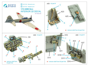 Intérieur coloré imprimé en 3D sur papier décalcomanie (Tamiya) pour A6M2 Zero (Mitsubishi Prod.) de Quinta Studio QD72162, échelle 1/72 – image 2