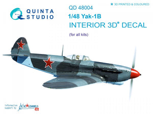 Intérieur imprimé en 3D et coloré sur papier décalcomanie pour le Yak-1B (fin de production) de Quinta Studio QD48004 (compatible avec tous les kits) à l&amp;#39;échelle 1/48.