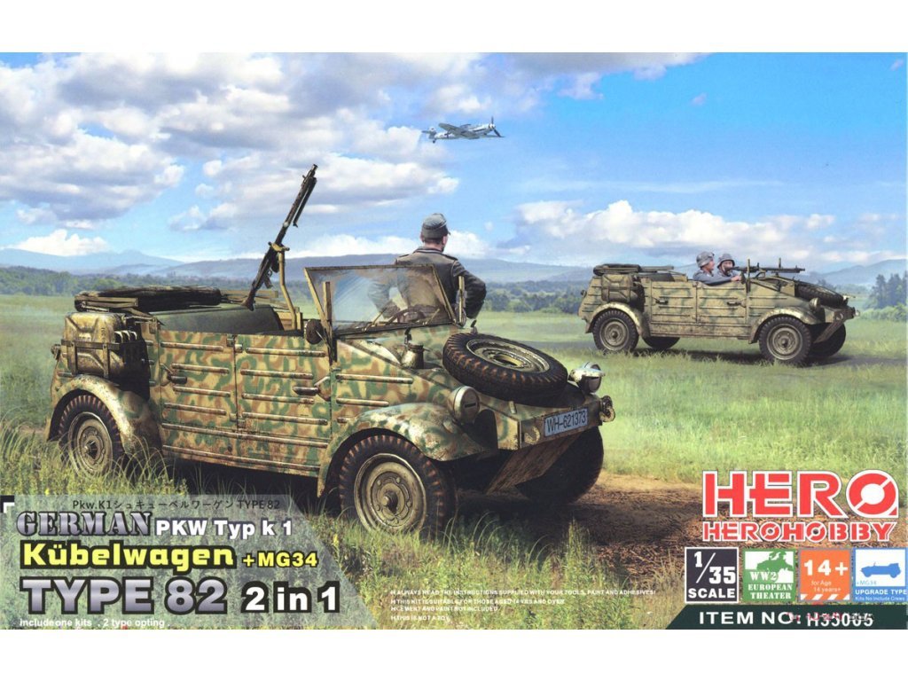 Hero Hobby H35005 Allemand PKW Typ k1 Kübelwagen Type 82 2 en 1 + MG34 (1/35)