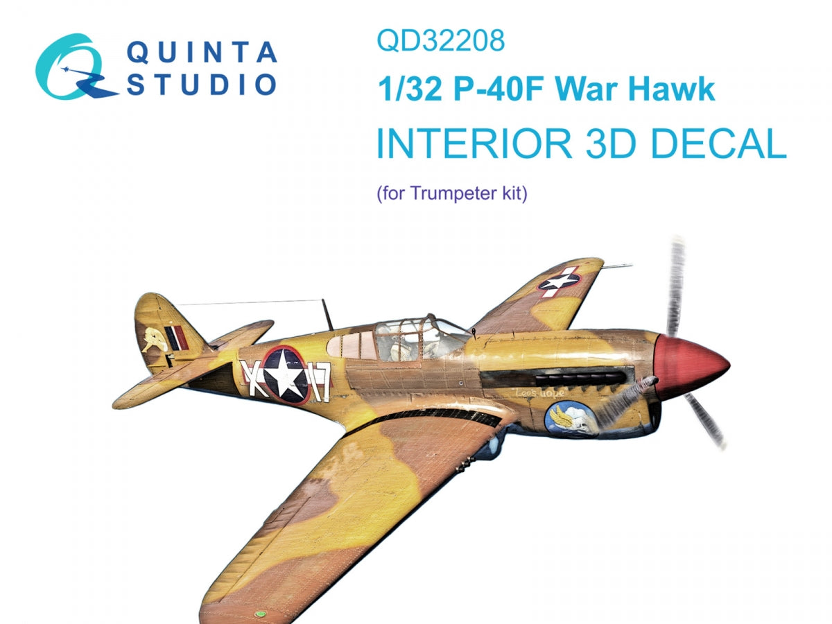 Intérieur coloré imprimé en 3D sur papier décalcomanie Quinta Studio QD32208 P-40F WarHawk (Trumpeter) 1/32