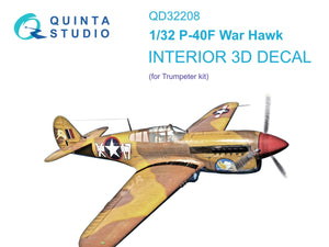 Intérieur coloré imprimé en 3D sur papier décalcomanie Quinta Studio QD32208 P-40F WarHawk (Trumpeter) 1/32