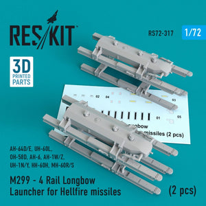RESKIT RS72-0317 M299 - Lanceur à arc long à 4 rails pour missiles Hellfire (2 pièces) 1/72