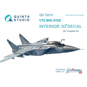 Intérieur imprimé en 3D et coloré sur papier décalcomanie Quinta Studio QD72015 MiG-31DZ (pour maquette Trumpeter) 1/72