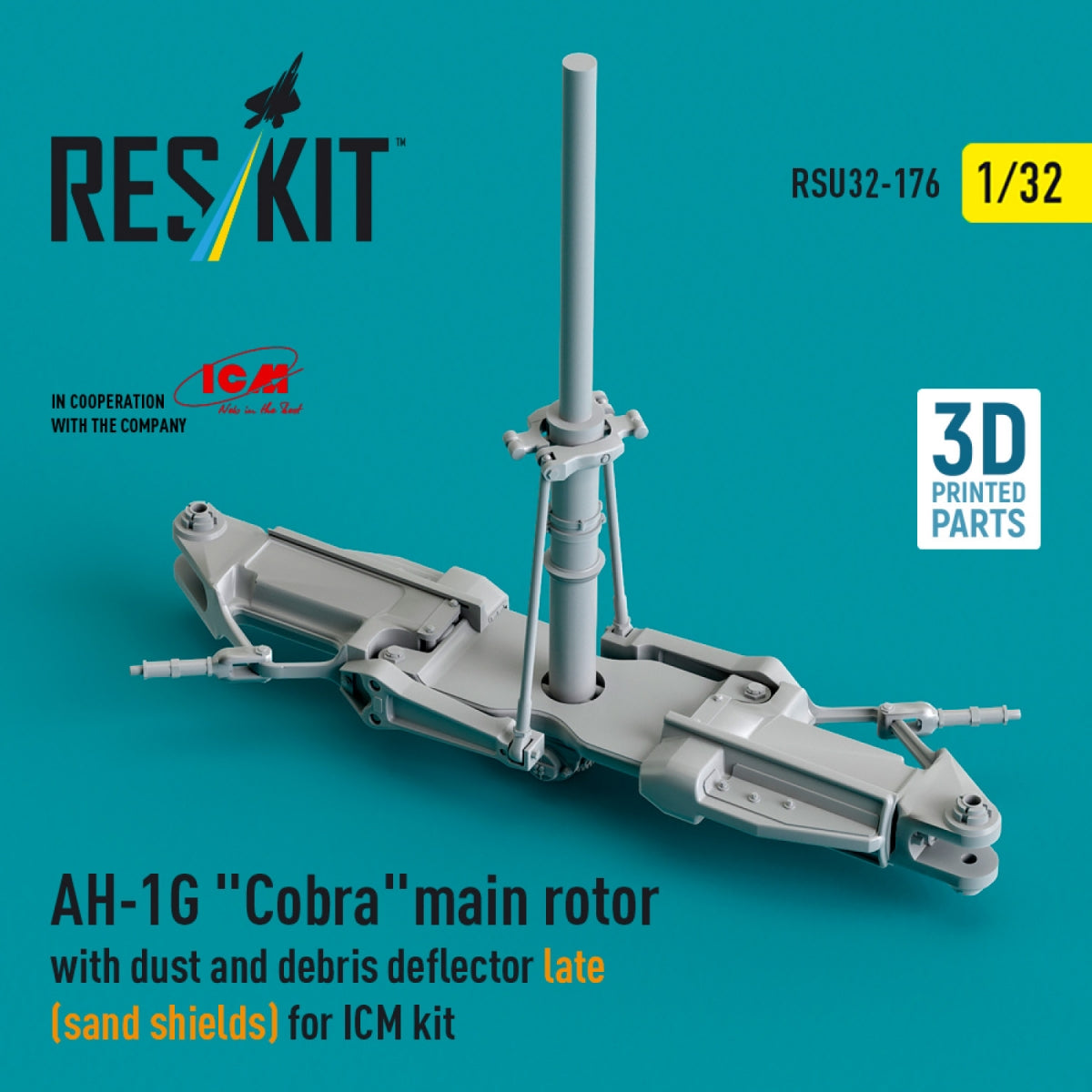 RESKIT RSU32-0176 AH-1G « Cobra » rotor principal avec déflecteur de poussière et de débris (pare-sable), version tardive pour kit ICM (impression 3D) 1/32 – image 2