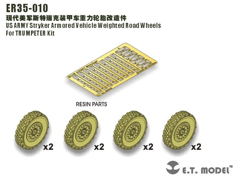 Roues de route lestées pour véhicule blindé Stryker de l'armée américaine, modèle ET ER35-010, pour maquette TRUMPETER au 1/35 