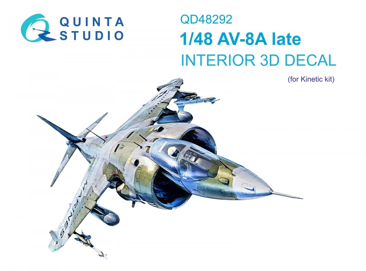 Intérieur imprimé en 3D et coloré sur papier décalcomanie Quinta Studio QD48292 AV-8A Late (Kinetic) 1/48