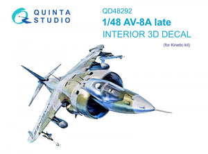Intérieur imprimé en 3D et coloré sur papier décalcomanie Quinta Studio QD48292 AV-8A Late (Kinetic) 1/48