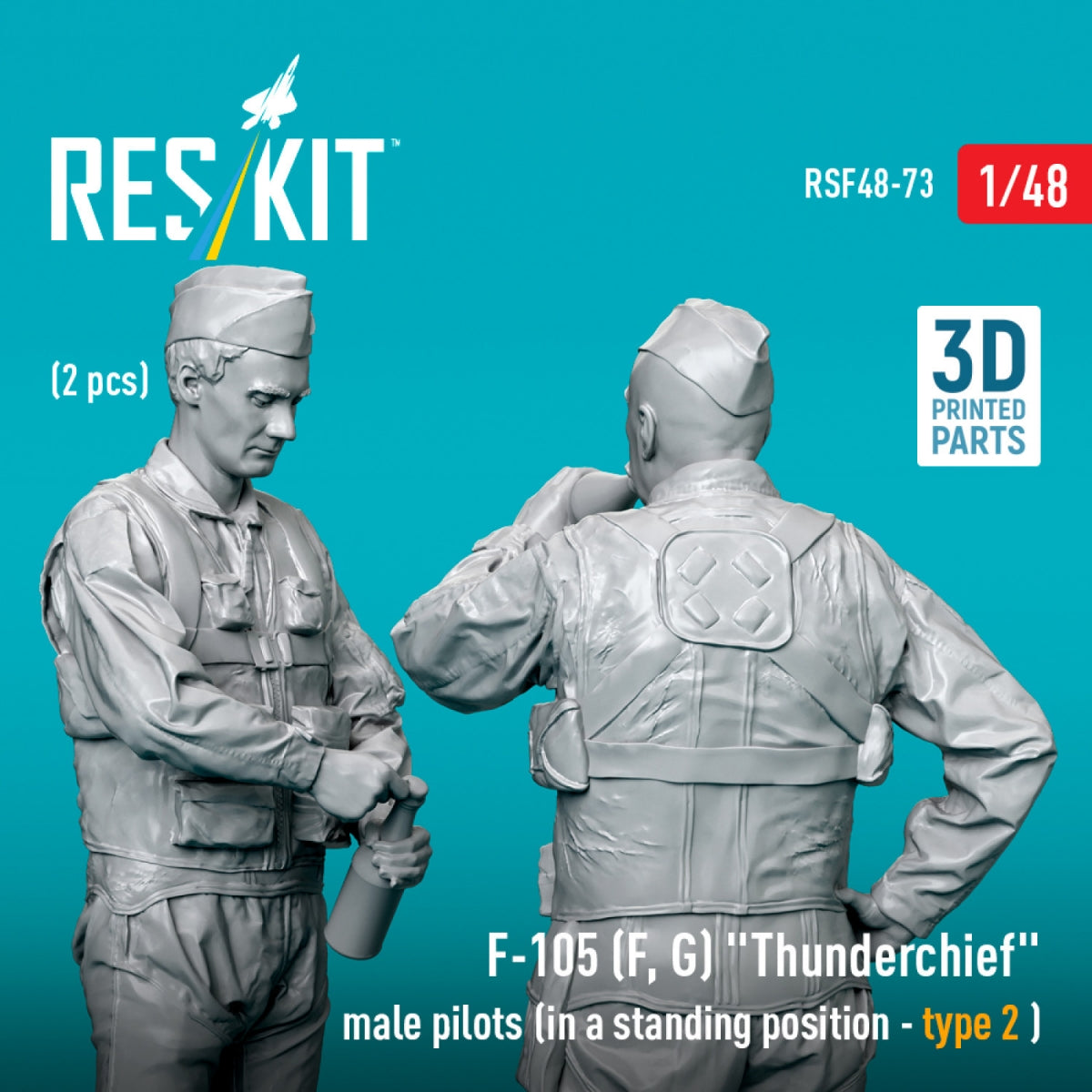 RESKIT RSF48-0073 F-105 (F, G) « Thunderchief » pilotes masculins (position debout - type 2) (2 pièces) (Impression 3D) 1/48  – immagine 2