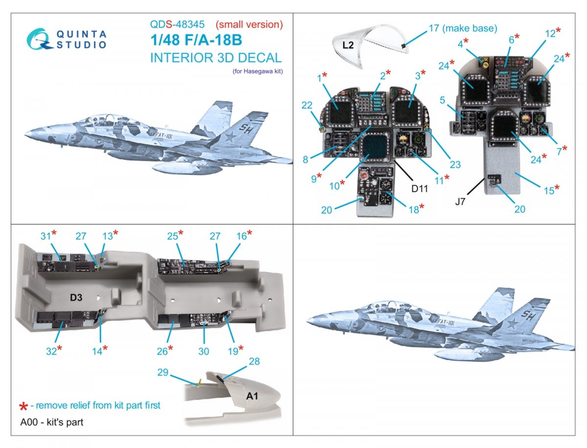 Intérieur imprimé en 3D et coloré sur papier décalcomanie Quinta Studio QDS-48345 F/A-18B (Hasegawa) (Petite version) 1/48 – image 2