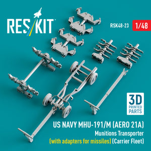 RESKIT RSK48-0023 US NAVY MHU-191/M (AERO 21A) Transporteur de munitions (avec adaptateurs pour missiles) (Flotte de porte-avions) (Maquette imprimée en 3D) 1/48 – immagine 3