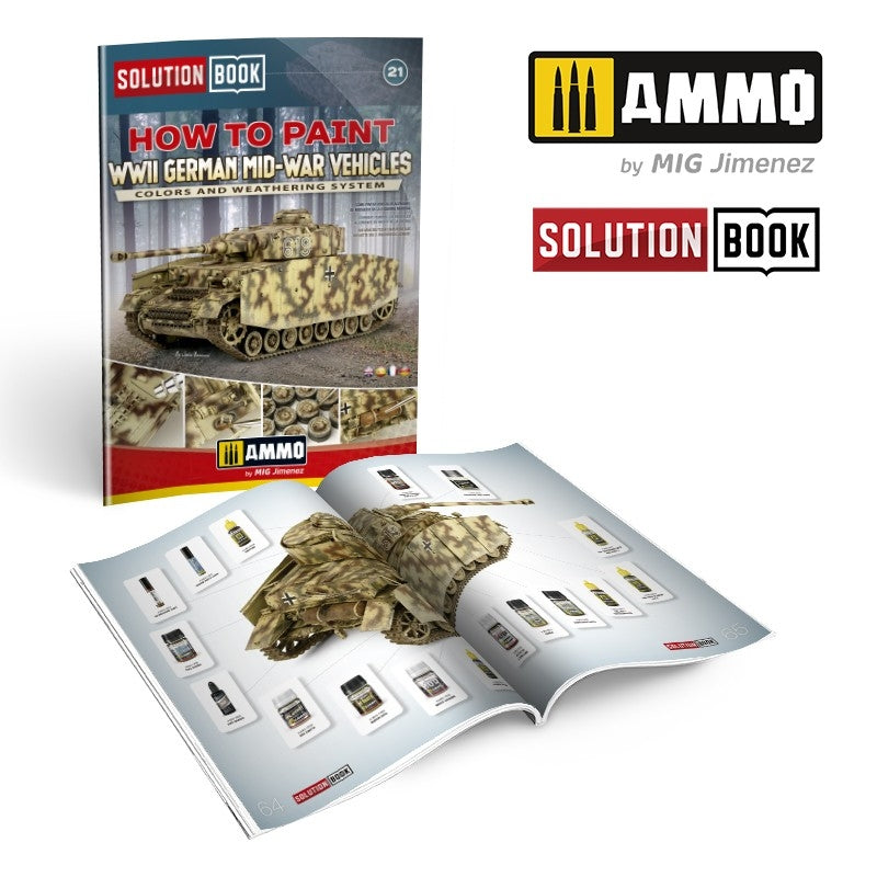 Ammo of Mig 6527 Comment peindre les véhicules allemands de la Seconde Guerre mondiale (Mid-W2) - LIVRE DE SOLUTIONS 21 (Livre multilingue) – immagine 2
