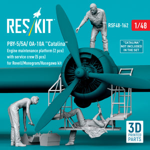 RESKIT RSF48-0162 PBY-5/5A/ OA-10A "Catalina" Engine maintenance platform (2 pcs) with service crew (5 pcs) for Revell/Monogram/Hasegawa kit (3D Printed) 1/48