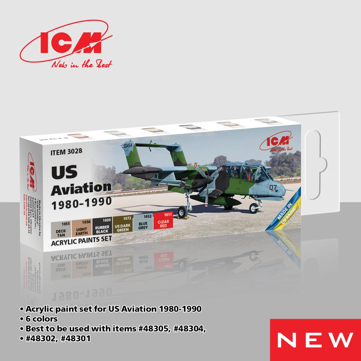 Coffret de peinture acrylique ICM 3028 pour l'aviation américaine (1980-1990), 6 pots de 12 ml