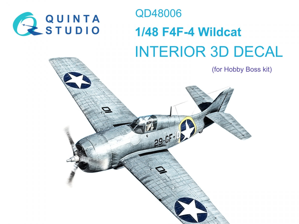 Intérieur coloré imprimé en 3D sur papier décalcomanie pour le F4F-4 Wildcat de Quinta Studio QD48006 (HobbyBoss) à l'échelle 1/48