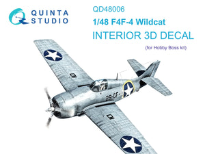 Intérieur coloré imprimé en 3D sur papier décalcomanie pour le F4F-4 Wildcat de Quinta Studio QD48006 (HobbyBoss) à l&amp;#39;échelle 1/48