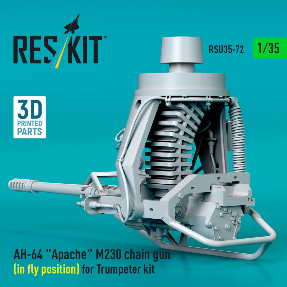 RESKIT RSU35-0072 AH-64 « Apache » M230 mitrailleuse (en position de vol) pour maquette Trumpeter (impression 3D) 1/35 – image 3