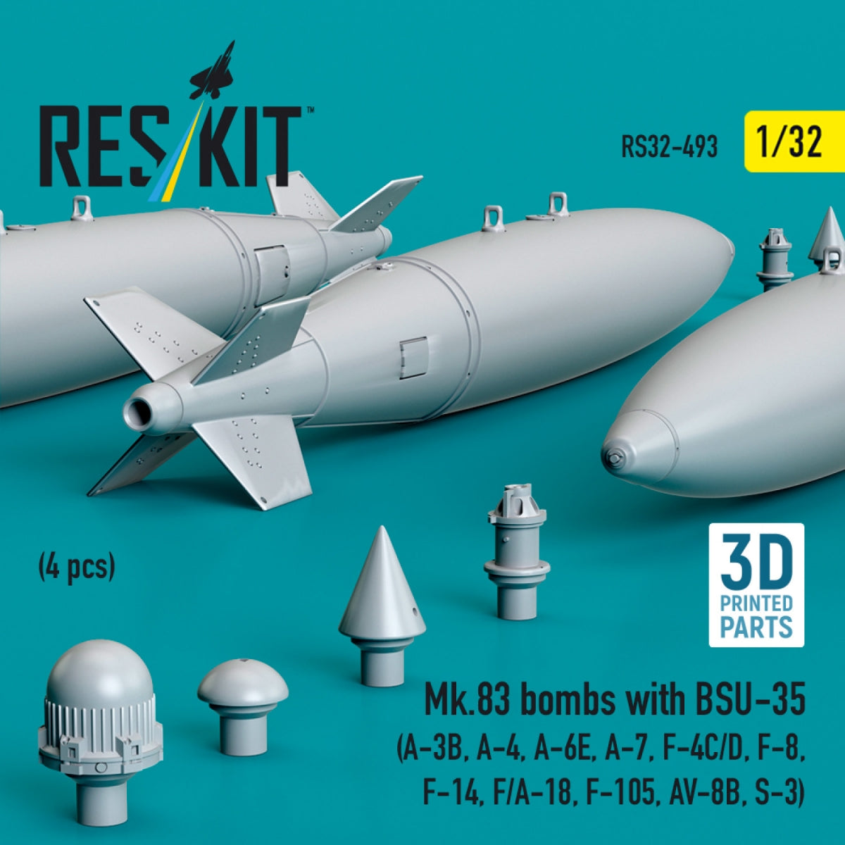 RESKIT RS32-0493 Bombes Mk.83 avec BSU-35 (4 pièces) (impression 3D) 1/32 – Bild 2