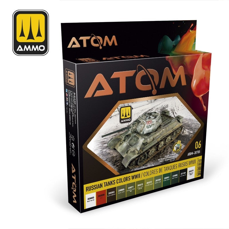 Munitions Mig Jimenez ATOM 20705 Couleurs des chars russes Seconde Guerre mondiale, lot de 12 x 20 ml