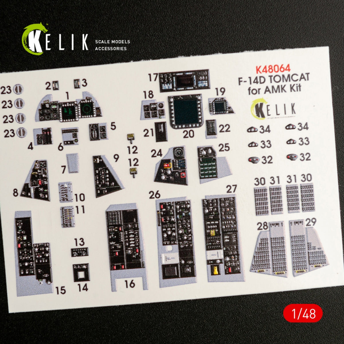 KELIK K48064 F-14D TOMCAT DÉCALCOMANIES 3D INTÉRIEURES POUR MAQUETTE AMK 1/48 – immagine 3